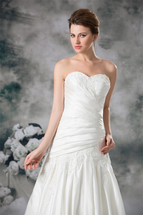 Satin Sweetheart Sleeveless A-Line Wedding Dresses 2031303