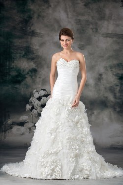 Satin Taffeta Sleeveless Sweetheart A-Line Embellished Wedding Dresses 2031305