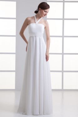 Sheath/Column Chiffon Elastic Woven Satin Halter Wedding Dresses 2031306