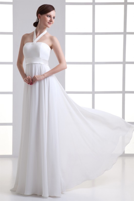 Sheath/Column Chiffon Elastic Woven Satin Halter Wedding Dresses 2031306 Sheath/Column Chiffon Elastic Woven Satin Halter Wedding Dresses 2031306