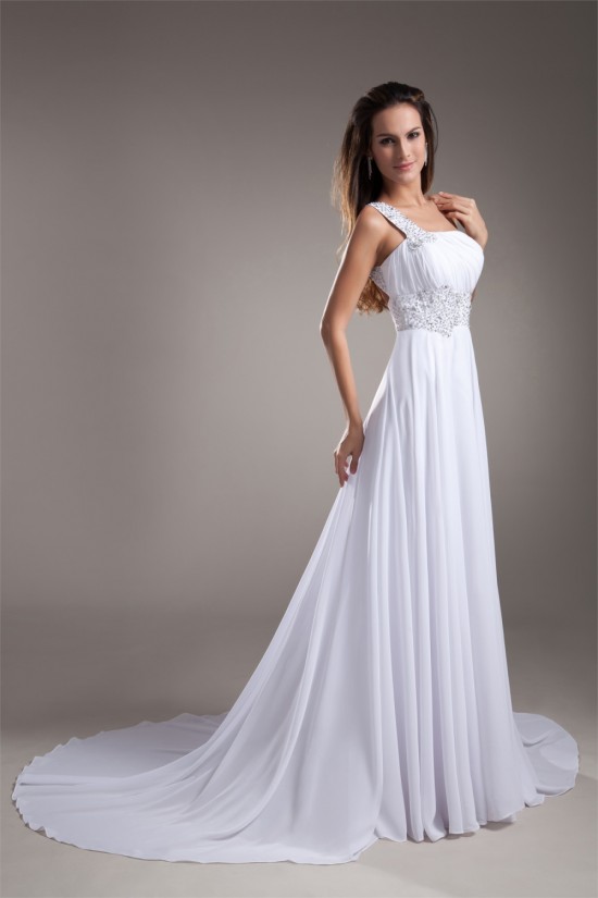 Sheath/Column Chiffon Silk like Satin One-Shoulder Beaded Wedding Dresses 2031307 Sheath/Column Chiffon Silk like Satin One-Shoulder Beaded Wedding Dresses 2031307