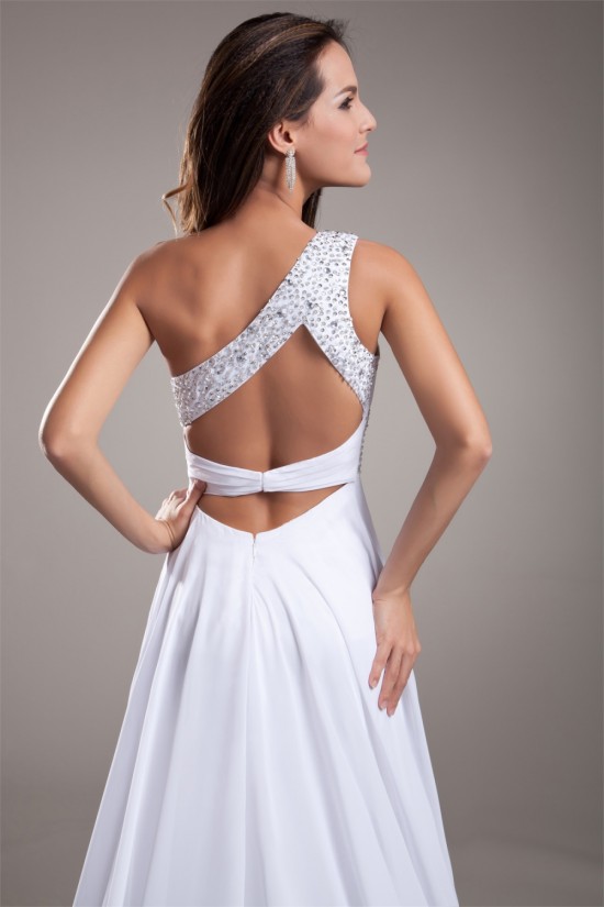 Sheath/Column Chiffon Silk like Satin One-Shoulder Beaded Wedding Dresses 2031307 Sheath/Column Chiffon Silk like Satin One-Shoulder Beaded Wedding Dresses 2031307