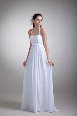 Sheath/Column Halter Sleeveless Chiffon Lace Wedding Dresses Maternity Bridal Gowns 2031308