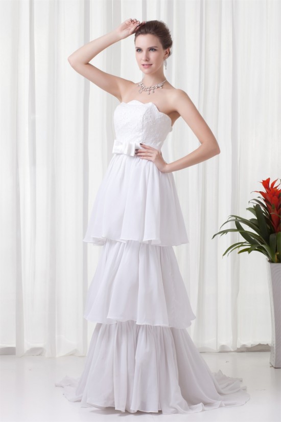 Sheath/Column Sleeveless Chiffon Lace Beautiful Wedding Dresses 2031310