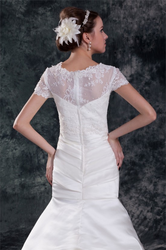 Short Sleeve Mermaid/Trumpet Bateau Satin Lace Beautiful Wedding Dresses 2031312 Short Sleeve Mermaid/Trumpet Bateau Satin Lace Beautiful Wedding Dresses 2031312