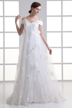 A-Line Satin Fine Netting Off-the-Shoulder Wedding Dresses Maternity Wedding Dresses 2031314