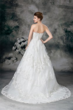 Sleeveless Ball Gown Satin Fine Netting Beaded Lace Wedding Dresses 2031316