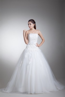 Sleeveless Ball Gown Satin Net Strapless New Arrival Wedding Dresses 2031317
