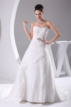 Fantastic A-Line Satin Organza Lace Sweetheart Wedding Dresses 2030132