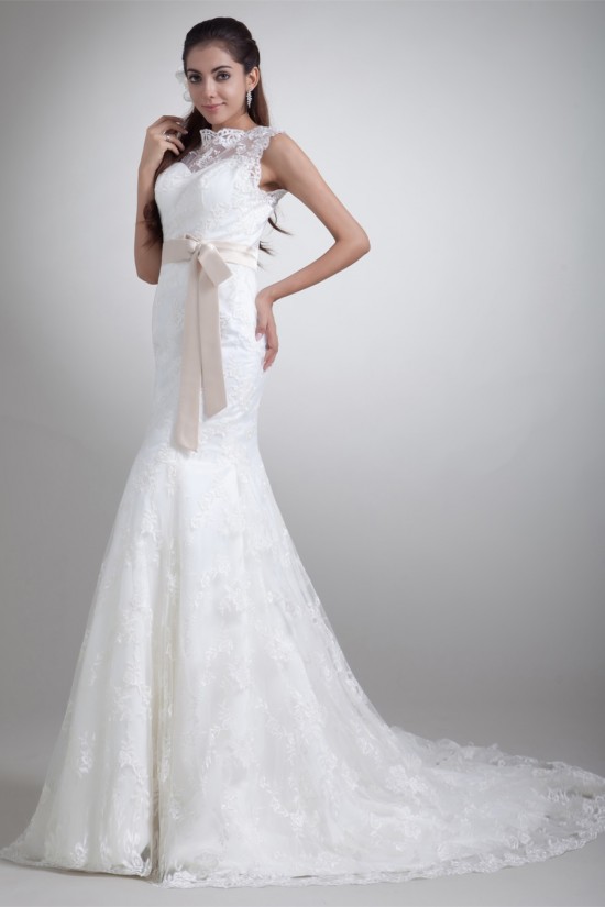 Sleeveless Bateau Satin Lace Mermaid/Trumpet Sweet Wedding Dresses 2031320 Sleeveless Bateau Satin Lace Mermaid/Trumpet Sweet Wedding Dresses 2031320