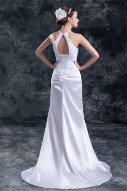 Sleeveless Chiffon Elastic Woven Satin Halter Beaded Wedding Dresses 2031321
