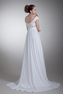 Sleeveless Chiffon Taffeta Lace A-Line Off-the-Shoulder Wedding Dresses 2031323