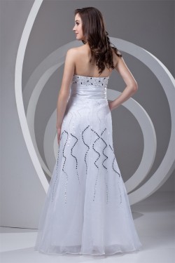 Sleeveless Floor-Length Satin Organza Sheath/Column Beaded Wedding Dresses 2031324