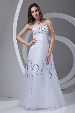 Sleeveless Floor-Length Satin Organza Sheath/Column Beaded Wedding Dresses 2031324