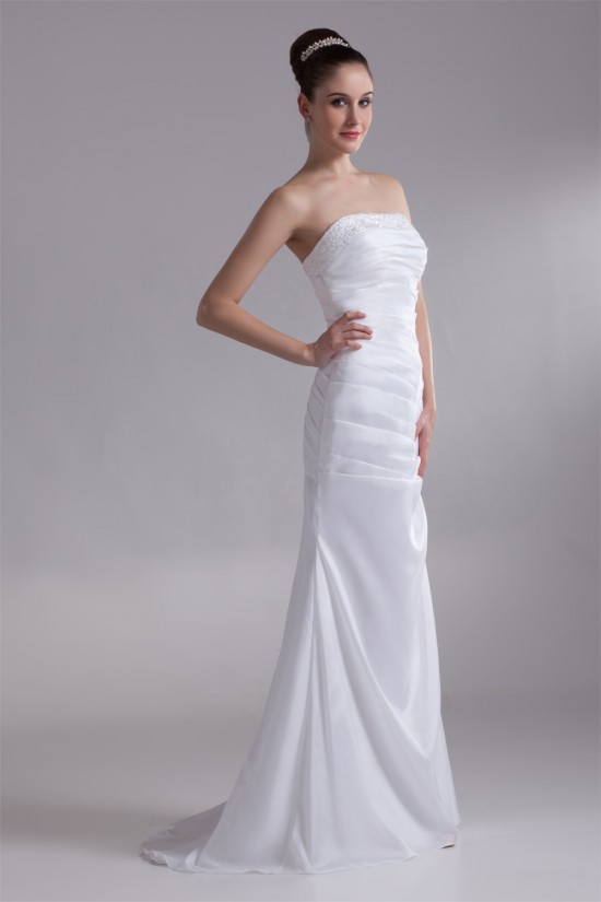 Sleeveless Mermaid/Trumpet Taffeta Strapless Beaded Wedding Dresses 2031326