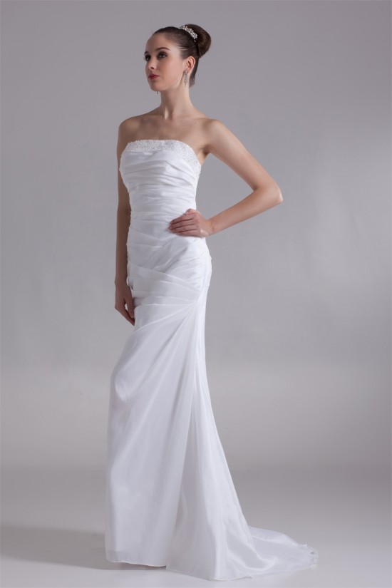 Sleeveless Mermaid/Trumpet Taffeta Strapless Beaded Wedding Dresses 2031326