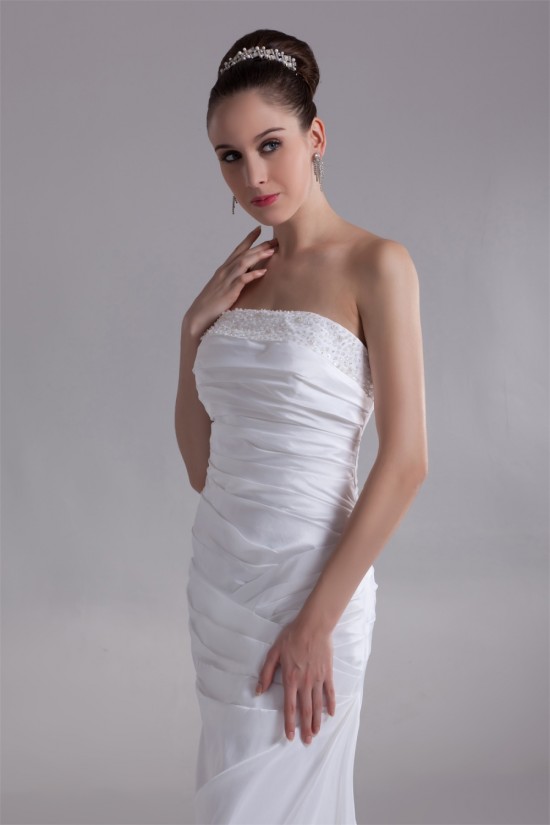 Sleeveless Mermaid/Trumpet Taffeta Strapless Beaded Wedding Dresses 2031326