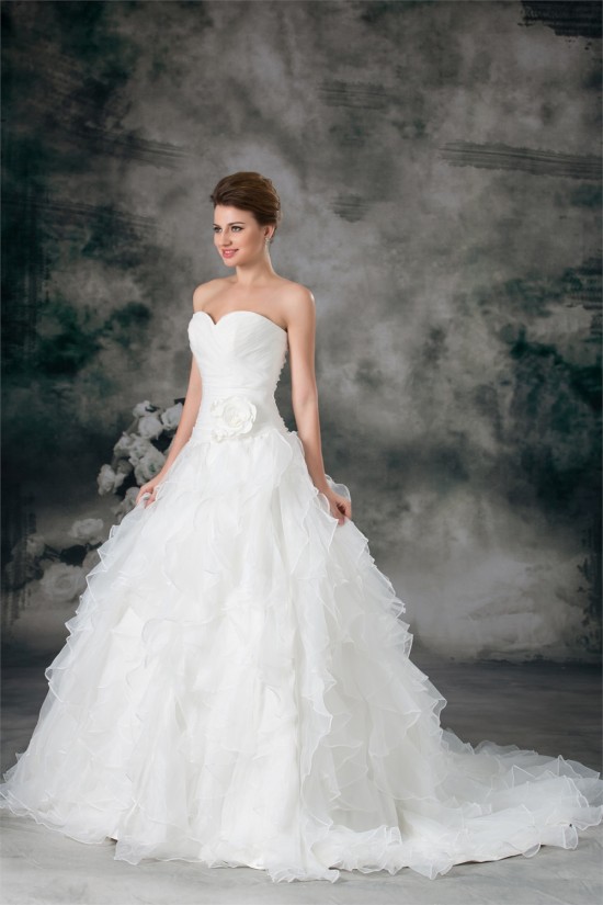 Sleeveless Princess Sweetheart Satin Organza Wedding Dresses 2031328
