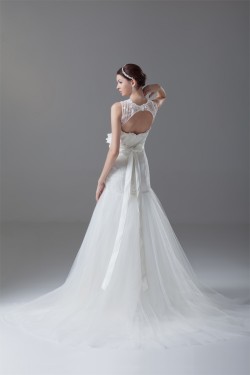 Sleeveless Satin Lace Fine Netting Sweet Wedding Dresses 2031329