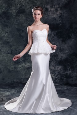 Sleeveless Satin Lace Sweetheart Mermaid/Trumpet Beautiful Wedding Dresses 2031333