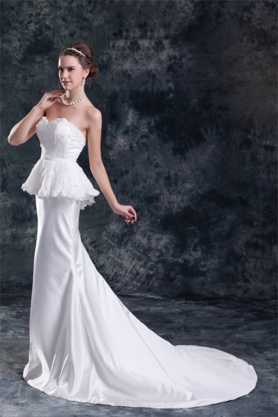 Sleeveless Satin Lace Sweetheart Mermaid/Trumpet Beautiful Wedding Dresses 2031333