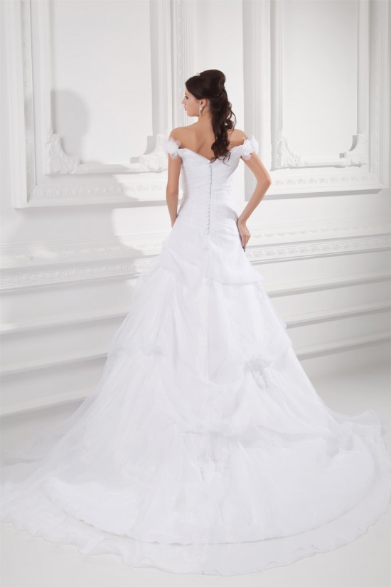 Sleeveless Satin Organza Off-the-Shoulder Sweet Wedding Dresses 2031334