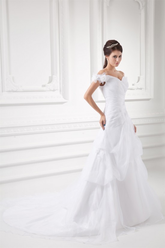 Sleeveless Satin Organza Off-the-Shoulder Sweet Wedding Dresses 2031334