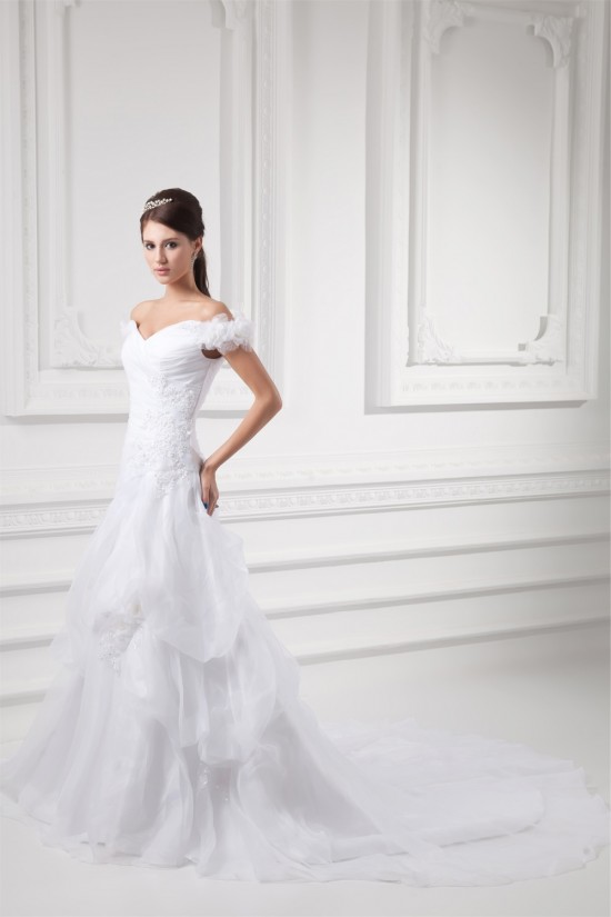 Sleeveless Satin Organza Off-the-Shoulder Sweet Wedding Dresses 2031334