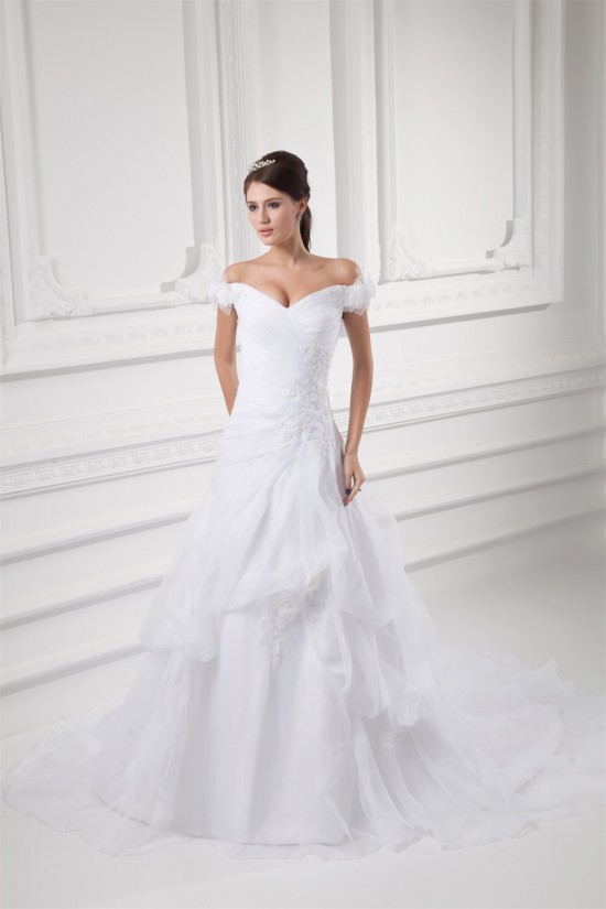 Sleeveless Satin Organza Off-the-Shoulder Sweet Wedding Dresses 2031334