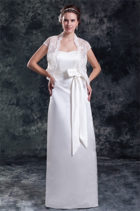 Sleeveless Satin Sheath/Column Sweetheart Wedding Dresses with Lace Jacket 2031335 Sleeveless Satin Sheath/Column Sweetheart Wedding Dresses with Lace Jacket 2031335