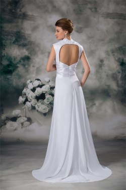 Sleeveless Sheath/Column Cowl Chiffon Elastic Woven Satin Wedding Dresses 2031337