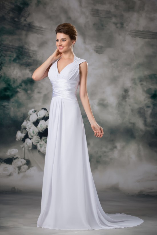 Sleeveless Sheath/Column Cowl Chiffon Elastic Woven Satin Wedding Dresses 2031337 Sleeveless Sheath/Column Cowl Chiffon Elastic Woven Satin Wedding Dresses 2031337