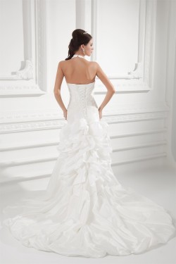 Sleeveless Sheath/Column Halter Taffeta Wedding Dresses 2031338