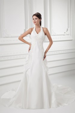 Sleeveless Sheath/Column Halter Taffeta Wedding Dresses 2031338