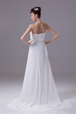 A-Line Strapless Chiffon Sweep Train Beaded Wedding Dresses 2030134