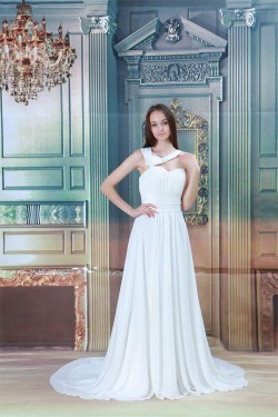 Sleeveless Sheath/Column One-Shoulder Chiffon Satin Wedding Dresses 2031340