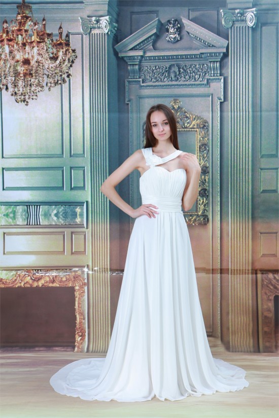 Sleeveless Sheath/Column One-Shoulder Chiffon Satin Wedding Dresses 2031340 Sleeveless Sheath/Column One-Shoulder Chiffon Satin Wedding Dresses 2031340