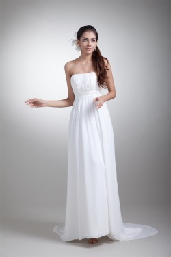 Sleeveless Sheath/Column Strapless Chiffon Wedding Dresses 2031341