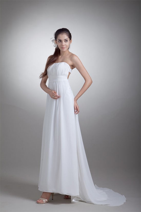Sleeveless Sheath/Column Strapless Chiffon Wedding Dresses 2031341