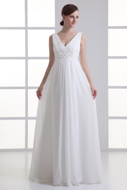 Sheath/Column V-Neck Chiffon Beaded Wedding Dresses Maternity Wedding Dresses 2031342