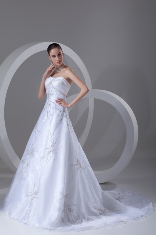 Sleeveless Soft Sweetheart A-Line Satin Organza Beaded Wedding Dresses 2031343