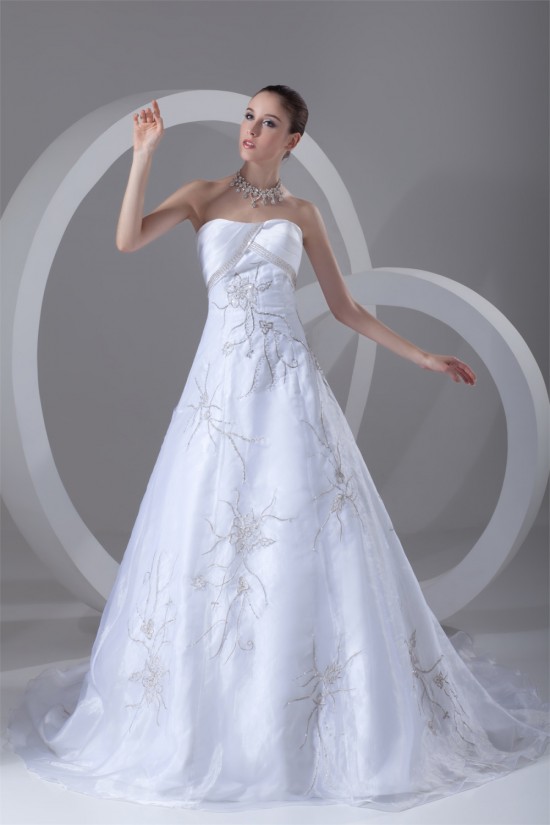 Sleeveless Soft Sweetheart A-Line Satin Organza Beaded Wedding Dresses 2031343