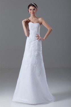 Sleeveless Soft Sweetheart A-Line Satin Organza Wedding Dresses 2031344