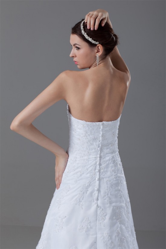 Sleeveless Soft Sweetheart A-Line Satin Organza Wedding Dresses 2031344