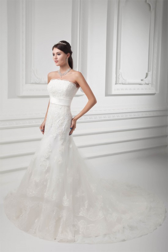 Sleeveless Strapless Satin Lace Fine Netting Wedding Dresses 2031351 Sleeveless Strapless Satin Lace Fine Netting Wedding Dresses 2031351