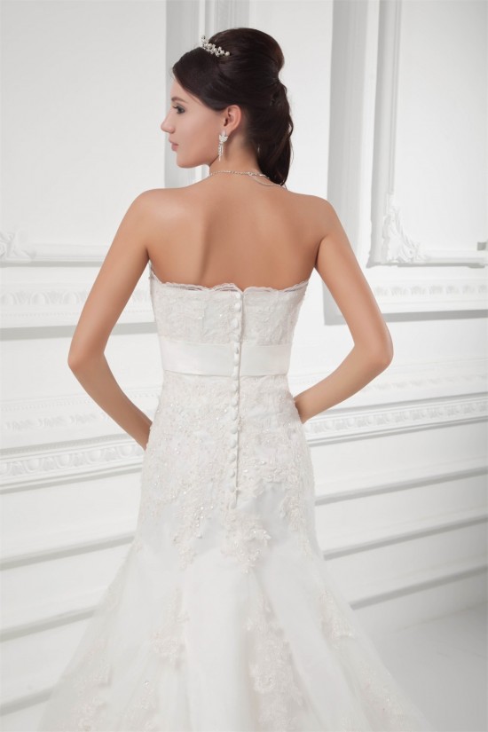 Sleeveless Strapless Satin Lace Fine Netting Wedding Dresses 2031351 Sleeveless Strapless Satin Lace Fine Netting Wedding Dresses 2031351