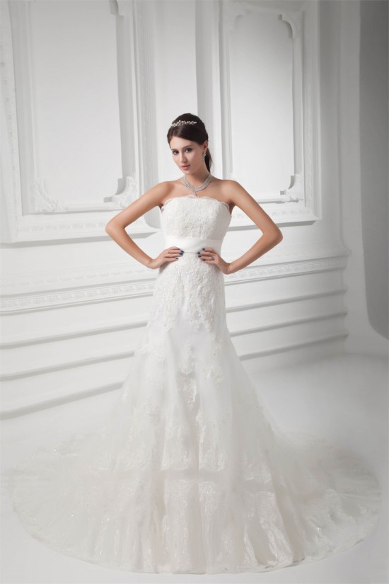 Sleeveless Strapless Satin Lace Fine Netting Wedding Dresses 2031351 Sleeveless Strapless Satin Lace Fine Netting Wedding Dresses 2031351