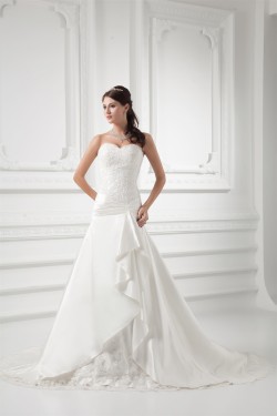 Sleeveless Sweetheart A-Line Satin Lace Embellished Wedding Dresses 2031353