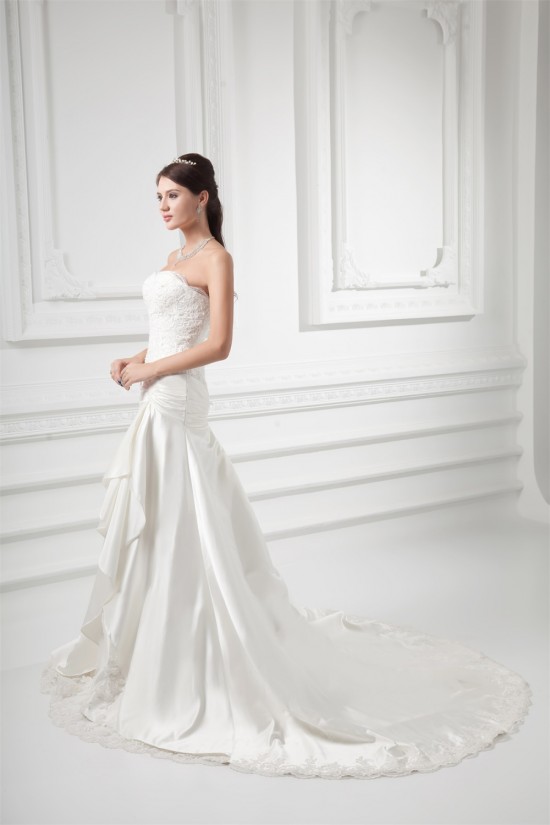 Sleeveless Sweetheart A-Line Satin Lace Embellished Wedding Dresses 2031353 Sleeveless Sweetheart A-Line Satin Lace Embellished Wedding Dresses 2031353