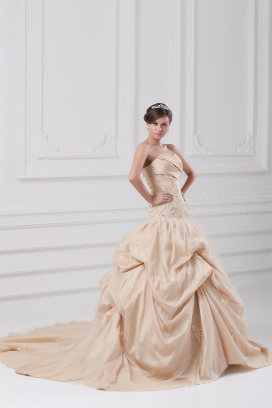 Sleeveless Sweetheart Ball Gown Taffeta Tulle Wedding Dresses 2031354